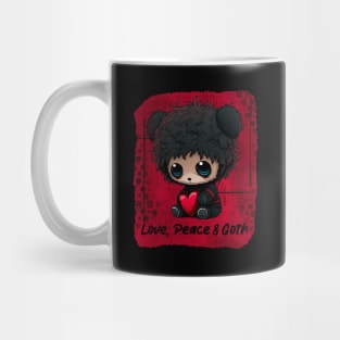 Cute Teddy Bear Love, Peace and Goth Mug